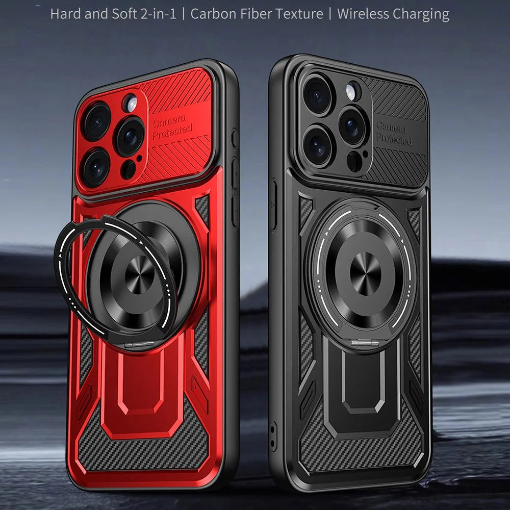 For iPhone 15 Pro Case Compatible with MagSafe Rotating Kickstand TPU + PC Phone Cover - Black - 3