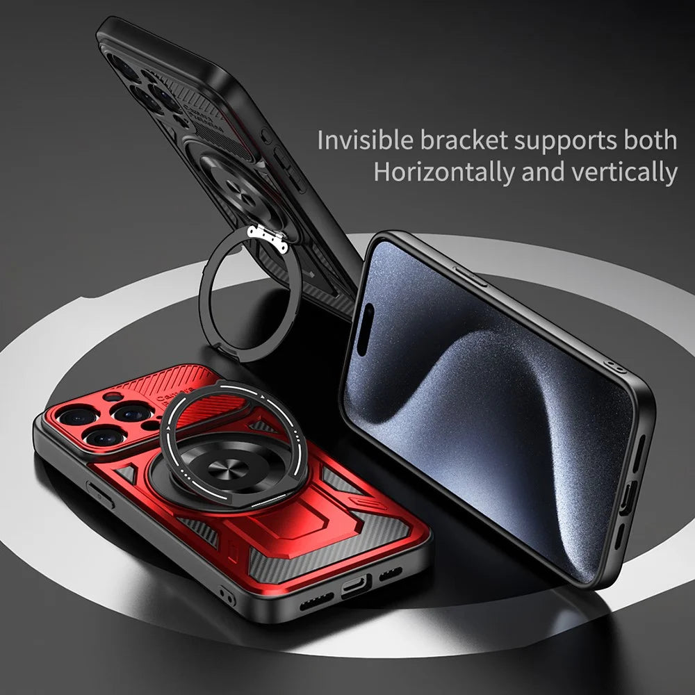 For iPhone 15 Pro Case Compatible with MagSafe Rotating Kickstand TPU + PC Phone Cover - Black - 4