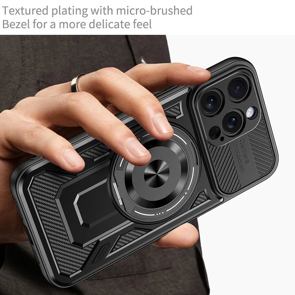 For iPhone 15 Pro Case Compatible with MagSafe Rotating Kickstand TPU + PC Phone Cover - Black - 5