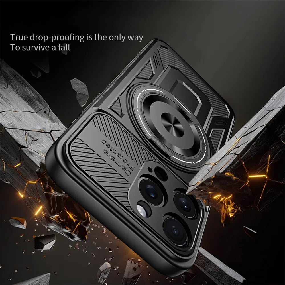 For iPhone 15 Pro Case Compatible with MagSafe Rotating Kickstand TPU + PC Phone Cover - Black - 6