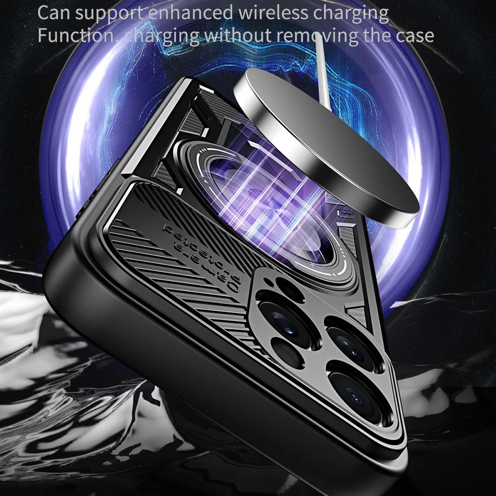 For iPhone 15 Pro Case Compatible with MagSafe Rotating Kickstand TPU + PC Phone Cover - Black - 7