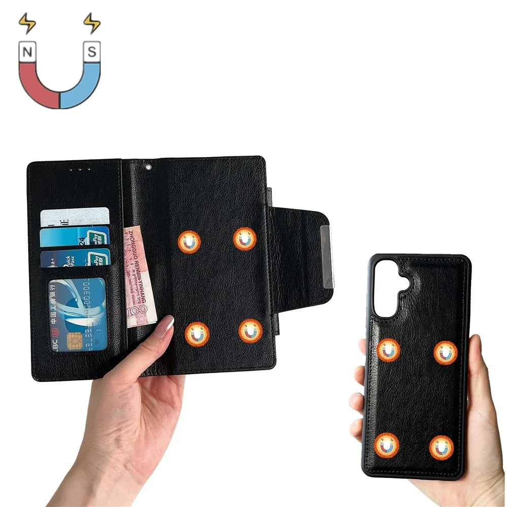 For Samsung Galaxy A26 5G / A17 5G / 4G Case Detachable PU Leather 2 in 1 Magnetic Wallet Phone Cover - Black - 2