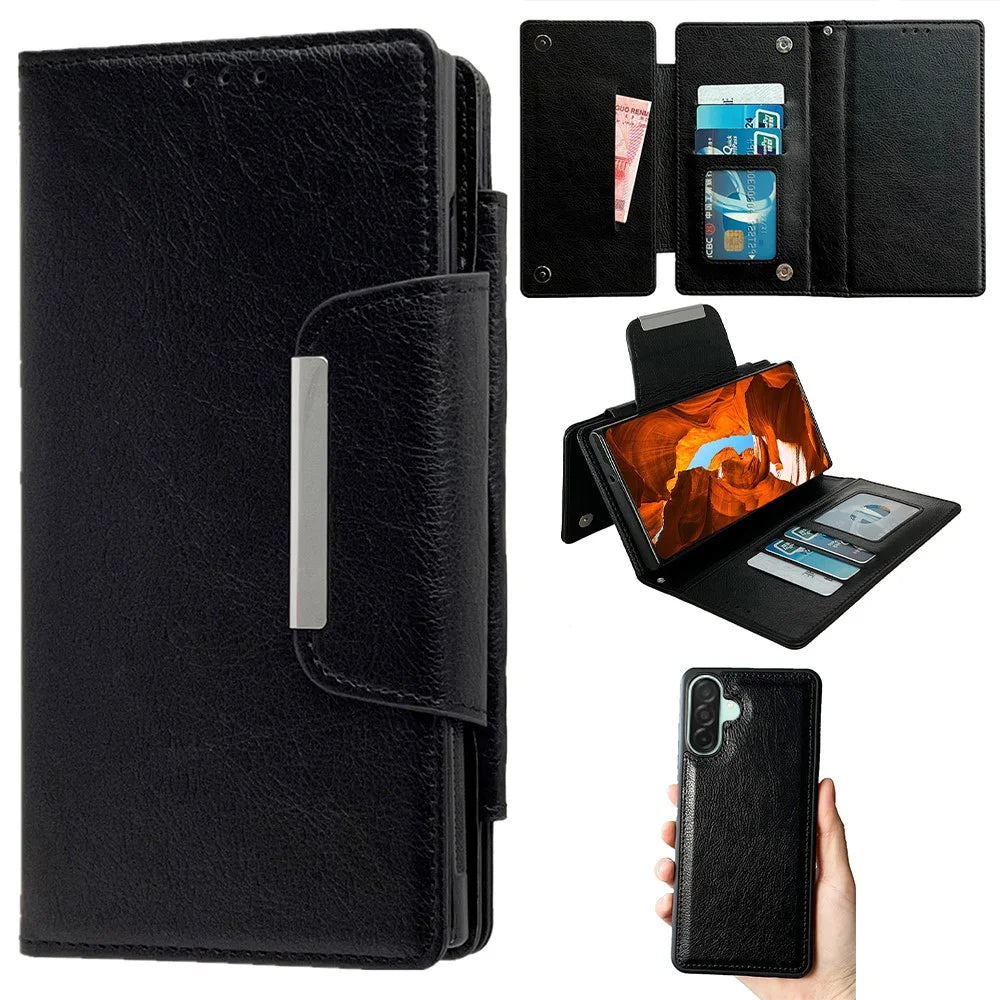 For Samsung Galaxy A56 5G Case Detachable PU Leather 2 in 1 Magnetic Wallet Phone Cover - Black - 1