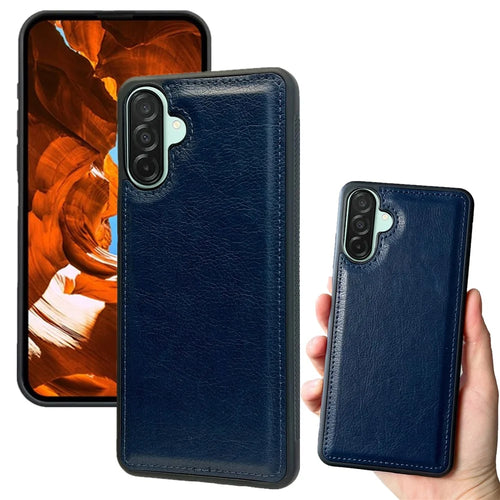 For Samsung Galaxy A56 5G Case Calf Texture PU Leather Anti Fingerprint Back Phone Cover - Blue - 1