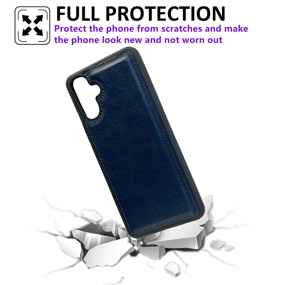 For Samsung Galaxy A56 5G Case Calf Texture PU Leather Anti Fingerprint Back Phone Cover - Blue - 2