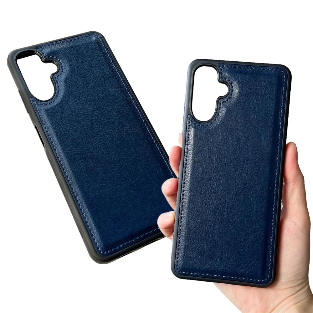 For Samsung Galaxy A56 5G Case Calf Texture PU Leather Anti Fingerprint Back Phone Cover - Blue - 3