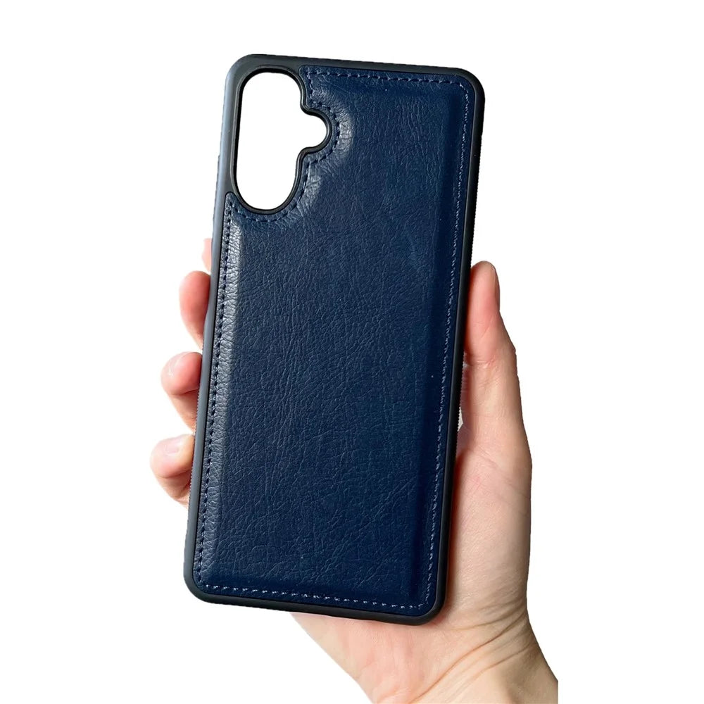 For Samsung Galaxy A56 5G Case Calf Texture PU Leather Anti Fingerprint Back Phone Cover - Blue - 7