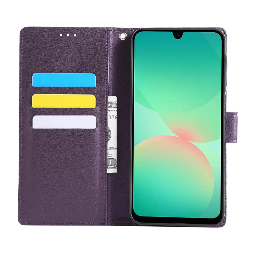 For Samsung Galaxy A26 5G Case Rose Flower PU Leather Wallet Phone Cover with 3 Card Slots - Dark Purple - 2