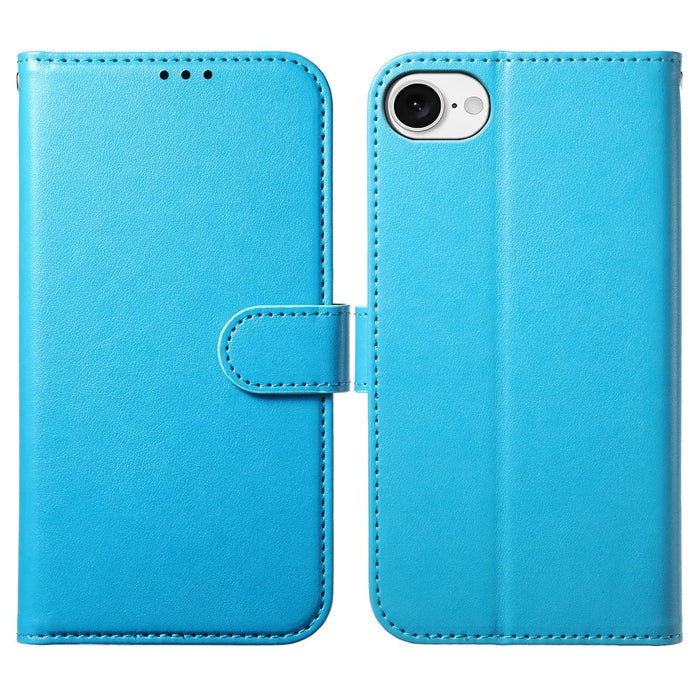 For iPhone 17e / 16e Wallet Phone Case with 8 Card Slot Stand PU Leather Folio Flip Cover - Sky Blue - 1