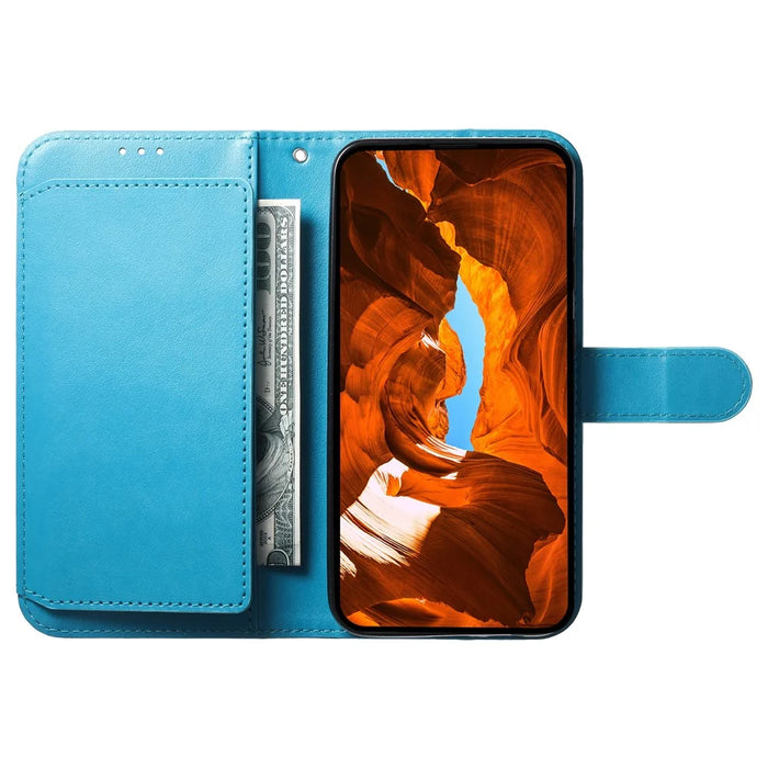 For iPhone 17e / 16e Wallet Phone Case with 8 Card Slot Stand PU Leather Folio Flip Cover - Sky Blue - 2