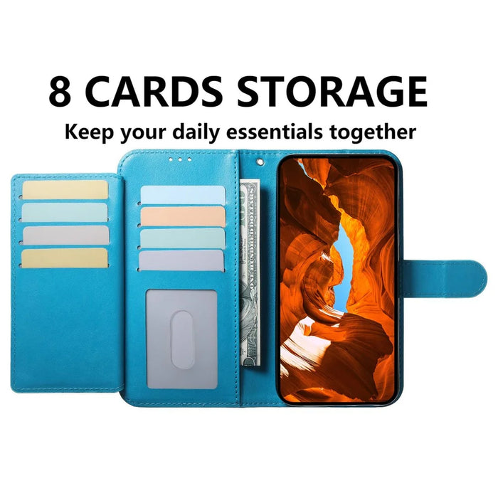 For iPhone 17e / 16e Wallet Phone Case with 8 Card Slot Stand PU Leather Folio Flip Cover - Sky Blue - 4
