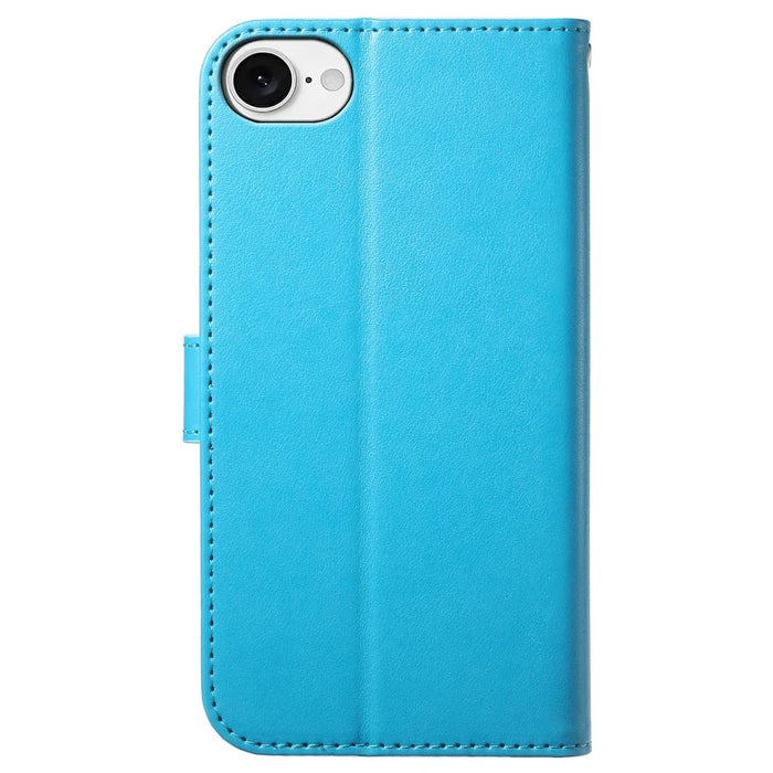 For iPhone 17e / 16e Wallet Phone Case with 8 Card Slot Stand PU Leather Folio Flip Cover - Sky Blue - 6
