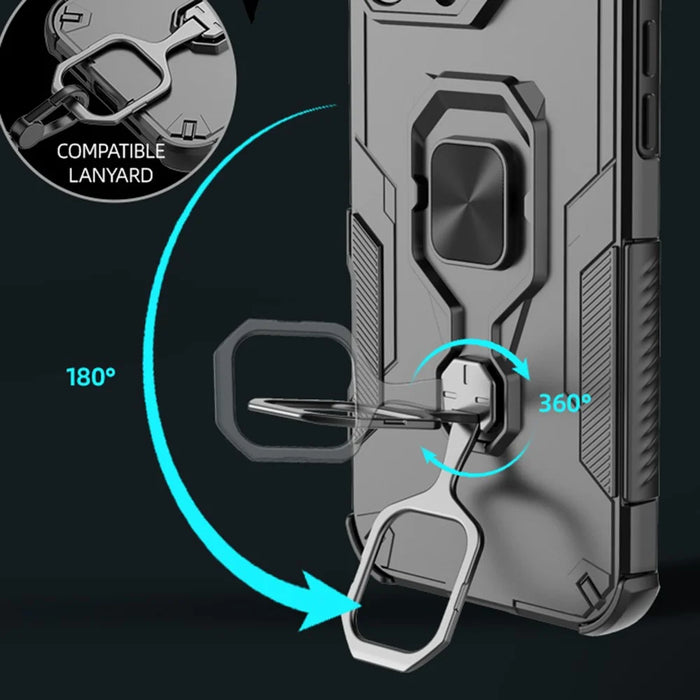 For iPhone 16 Case Rotatable Ring Kickstand PC + TPU Shockproof Phone Cover - Titanium Grey - 3