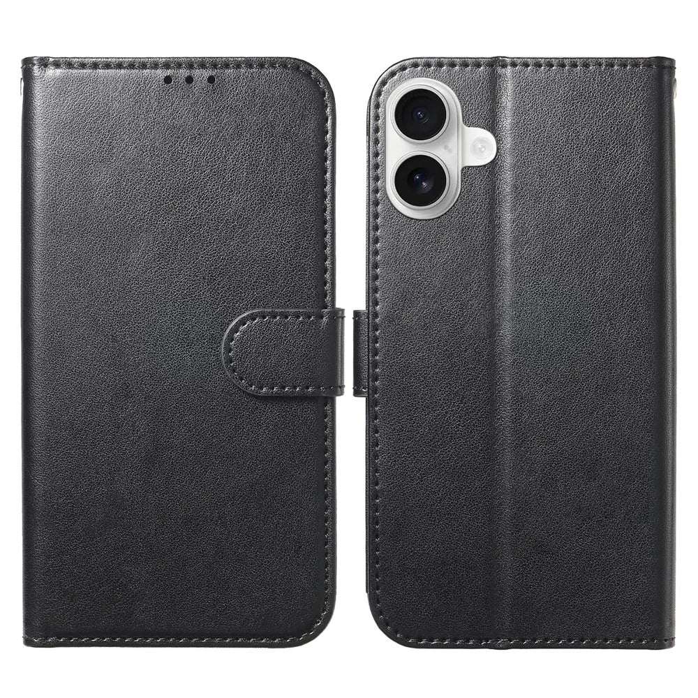 For iPhone 16 Wallet Phone Case with 8 Card Slot Stand PU Leather Folio Flip Cover - Black - 1