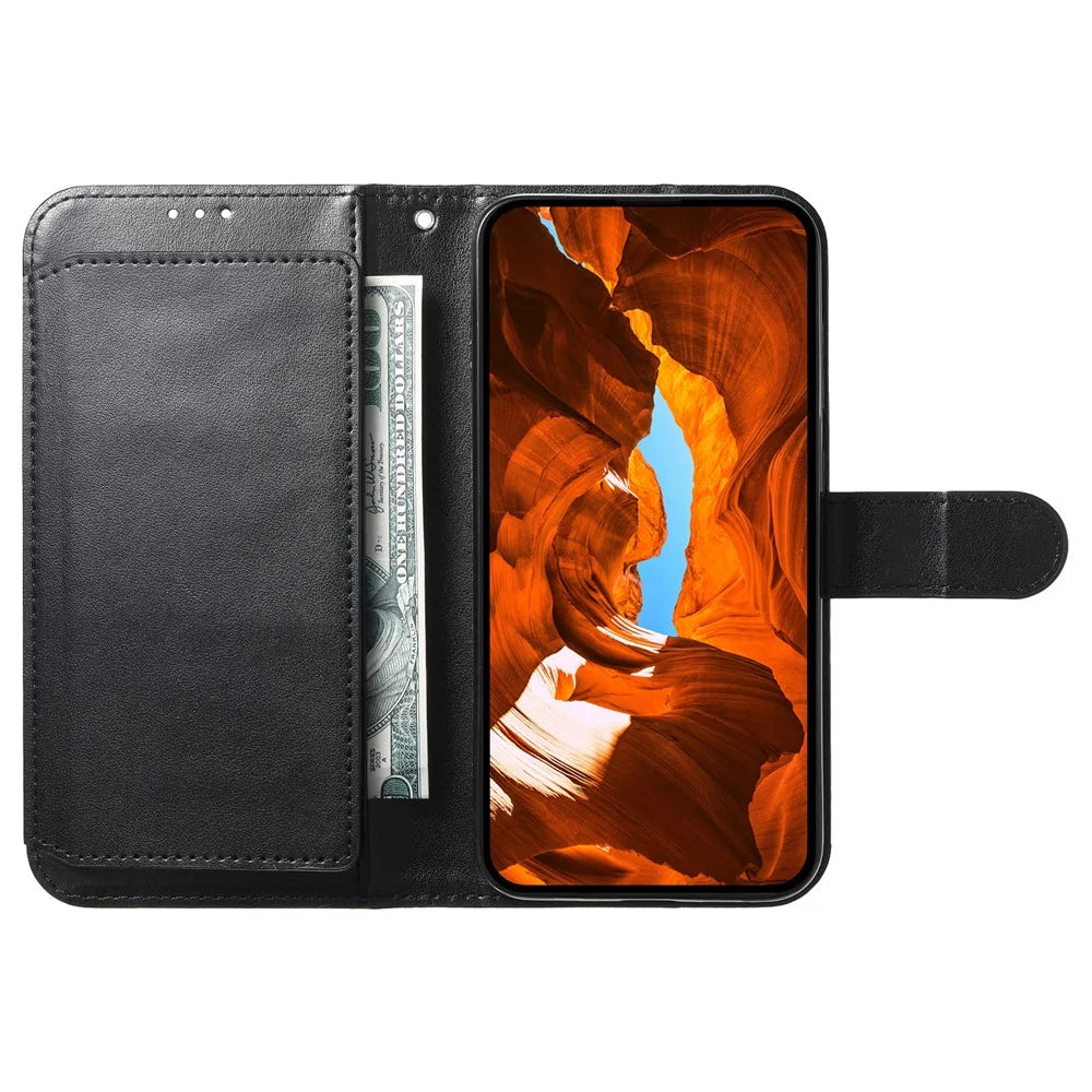 For iPhone 16 Wallet Phone Case with 8 Card Slot Stand PU Leather Folio Flip Cover - Black - 2