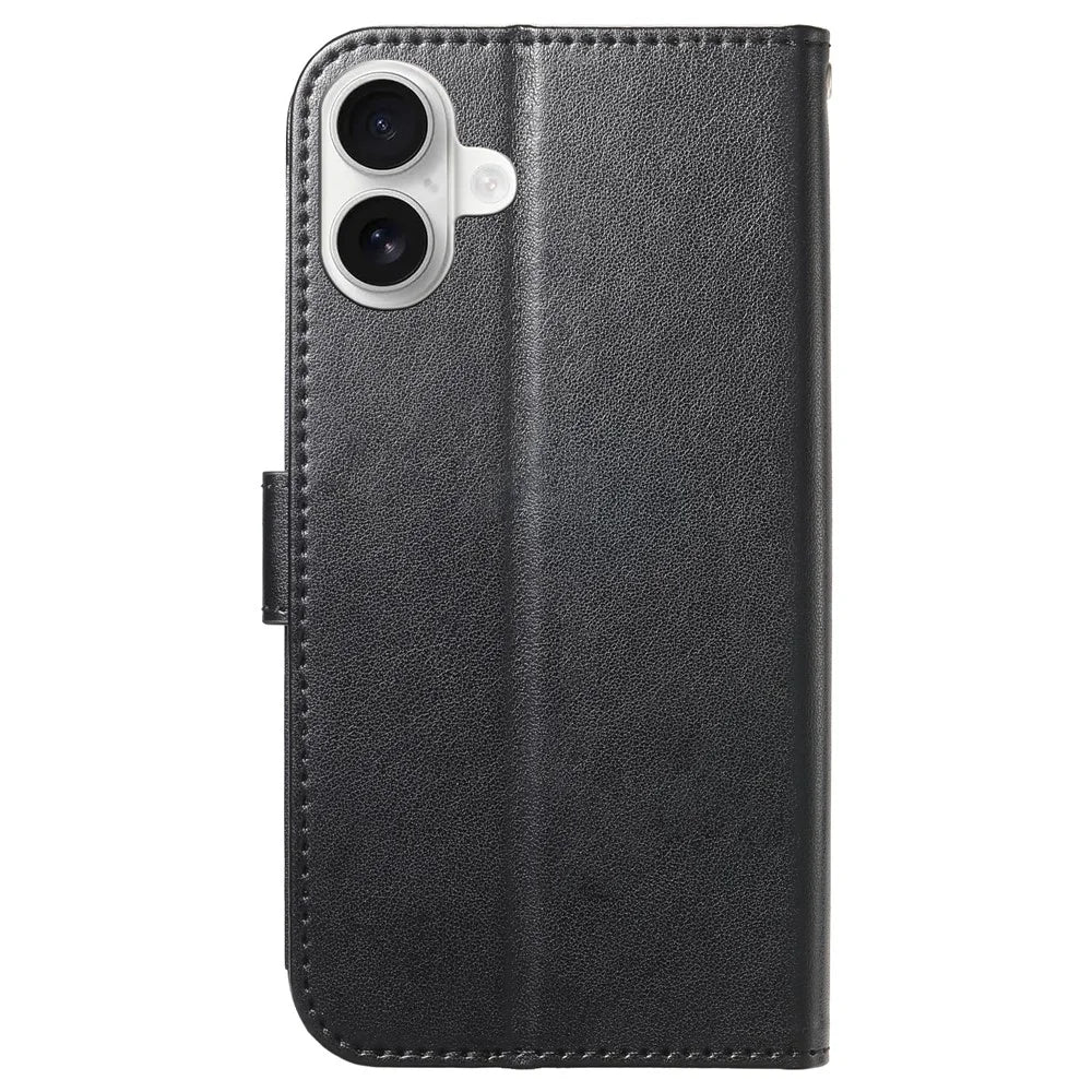 For iPhone 16 Wallet Phone Case with 8 Card Slot Stand PU Leather Folio Flip Cover - Black - 6