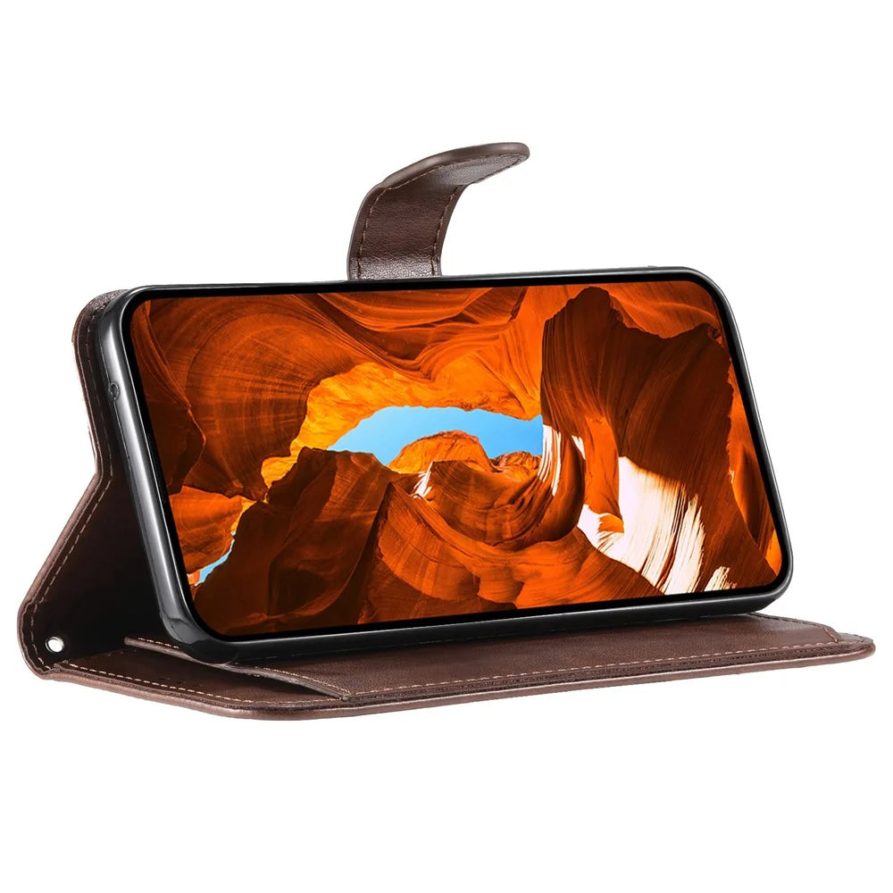 For iPhone 16 Pro Wallet Phone Case with 8 Card Slot Stand PU Leather Folio Flip Cover - Coffee - 3
