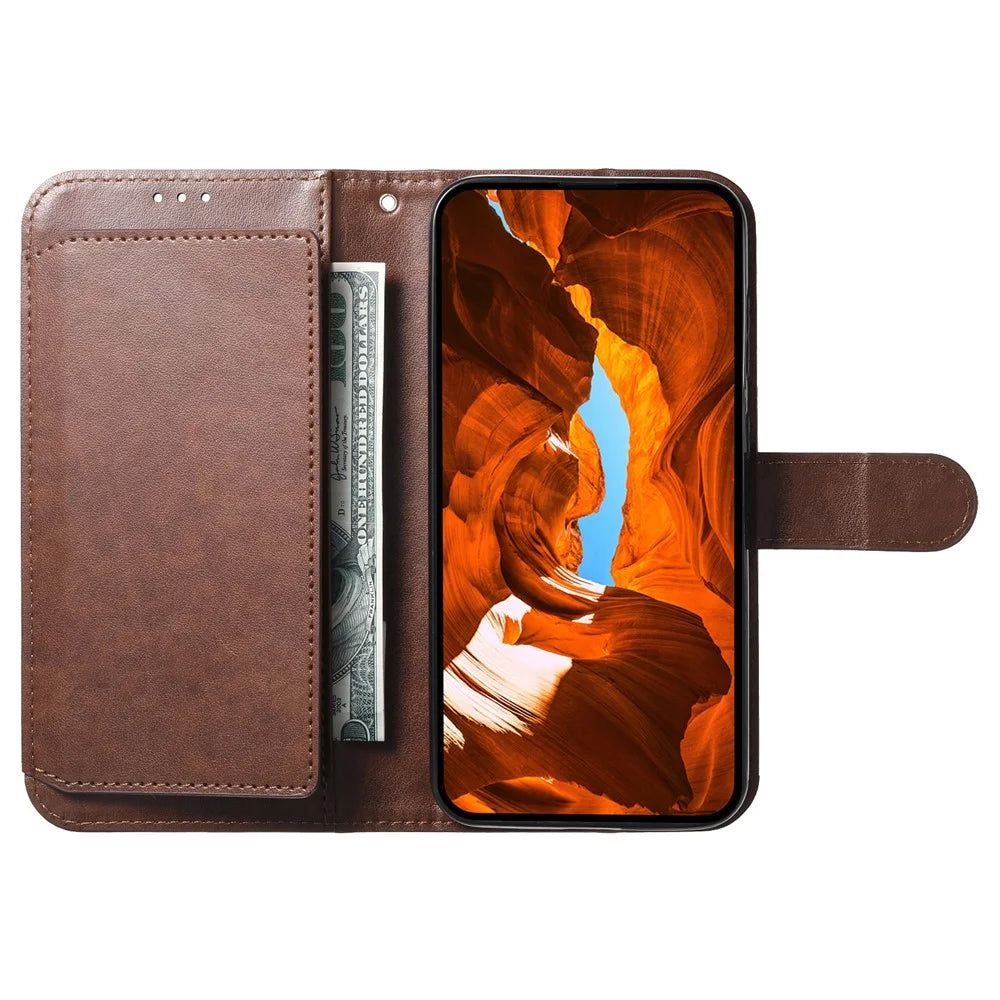 For iPhone 16 Pro Max Wallet Phone Case with 8 Card Slot Stand PU Leather Folio Flip Cover - Coffee - 2