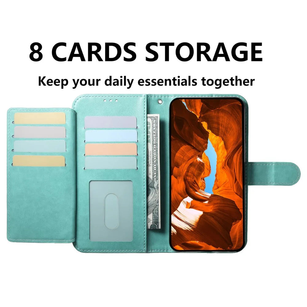 For Samsung Galaxy A55 5G Wallet Phone Case with 8 Card Slot Stand PU Leather Folio Flip Cover - Green - 4