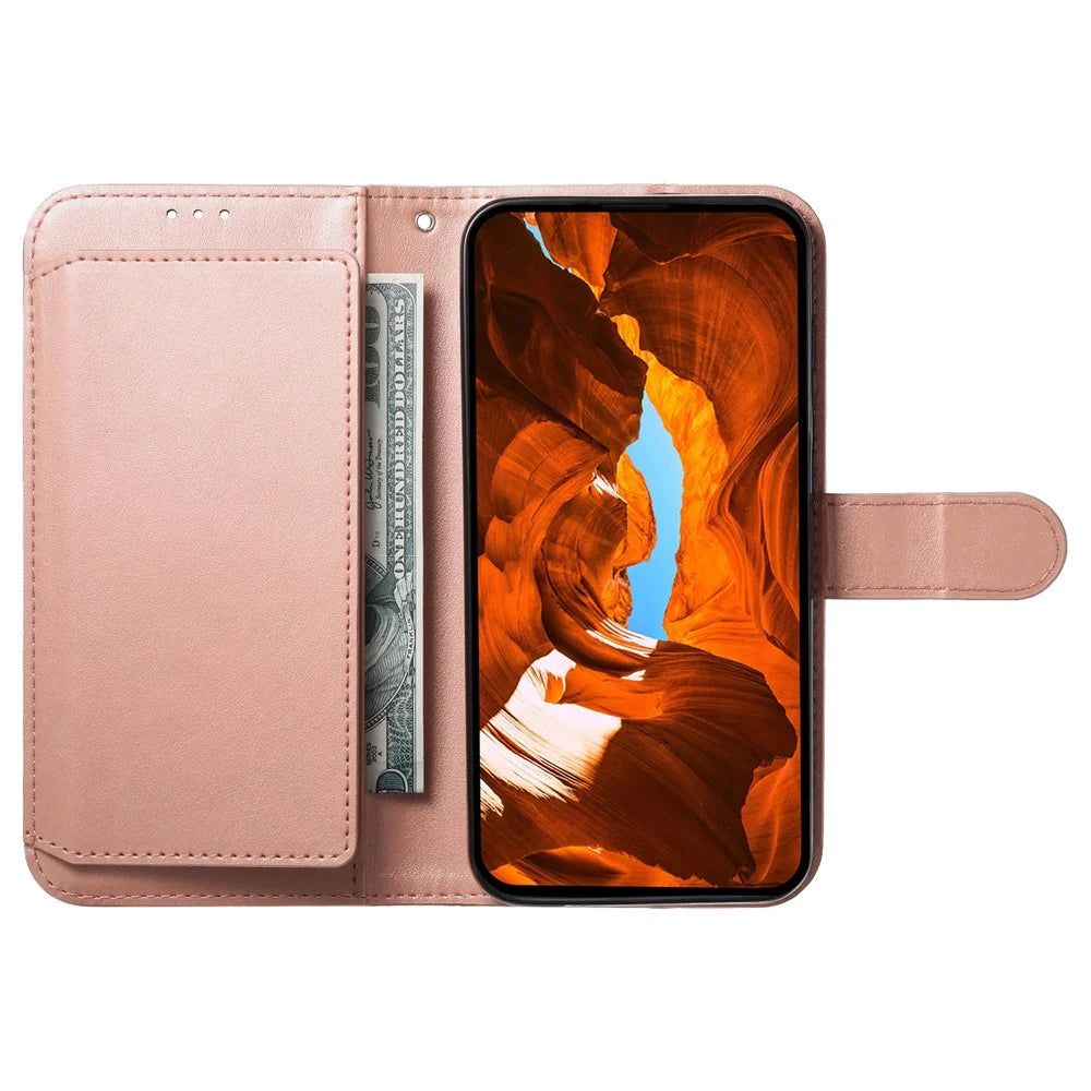 For Samsung Galaxy S25 Ultra Wallet Phone Case with 8 Card Slot Stand PU Leather Folio Flip Cover - Rose Gold - 2