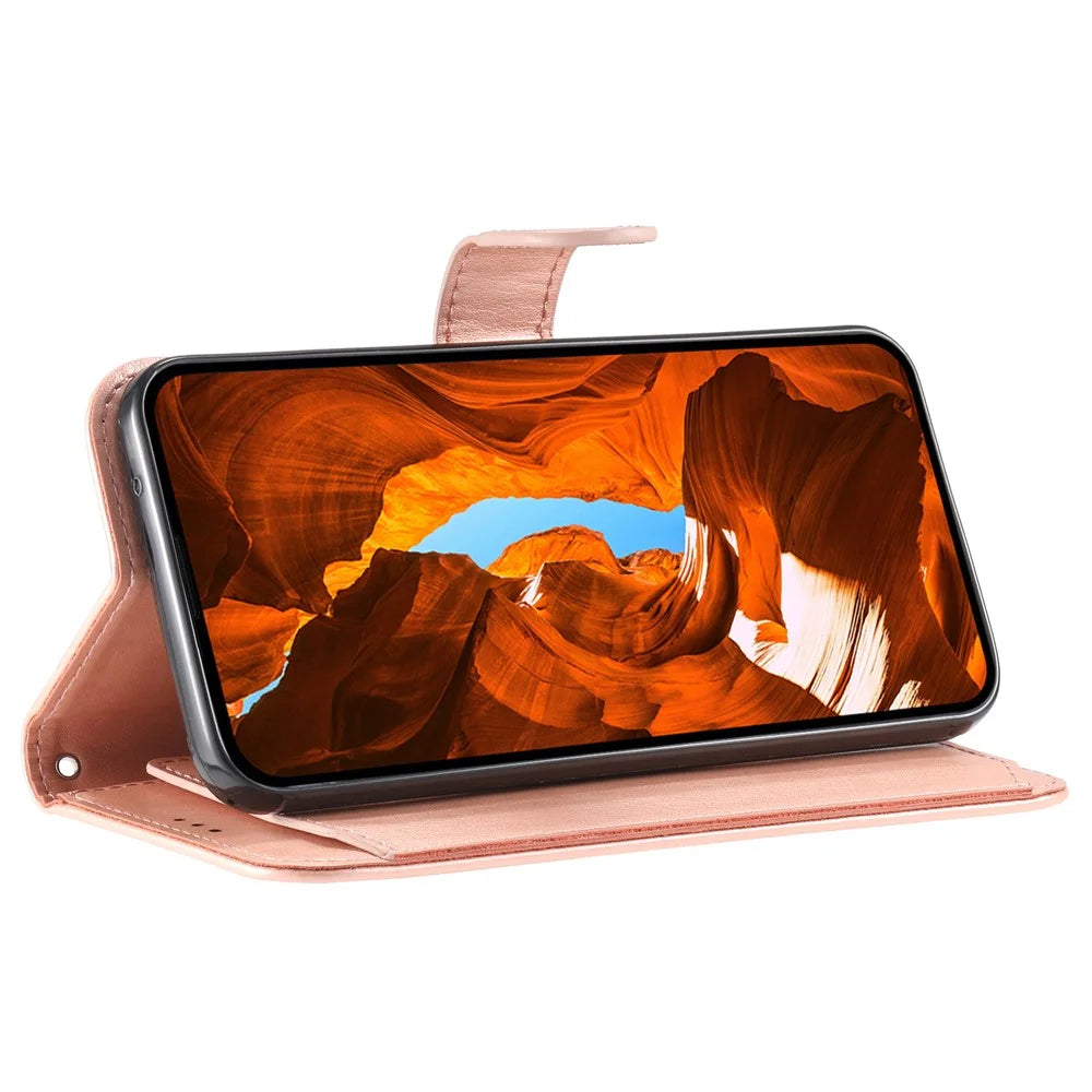 For Samsung Galaxy S25 Ultra Wallet Phone Case with 8 Card Slot Stand PU Leather Folio Flip Cover - Rose Gold - 3