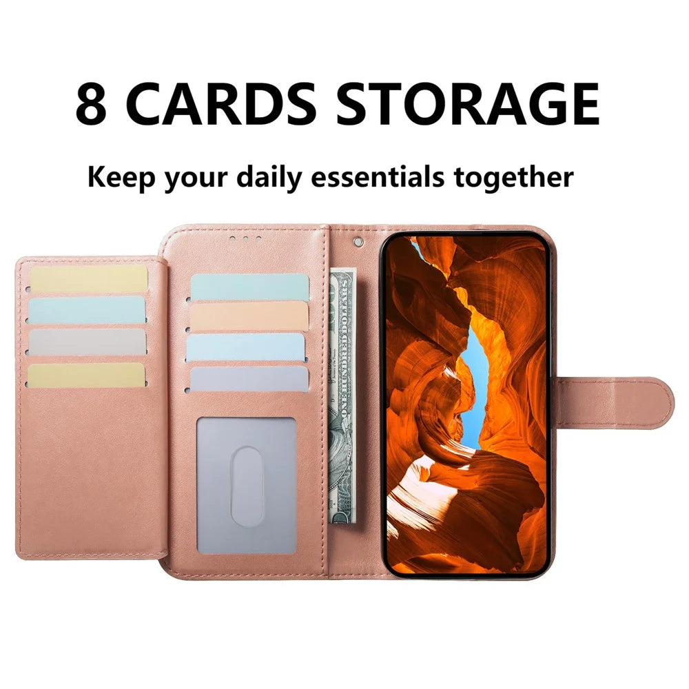 For Samsung Galaxy S25 Ultra Wallet Phone Case with 8 Card Slot Stand PU Leather Folio Flip Cover - Rose Gold - 4