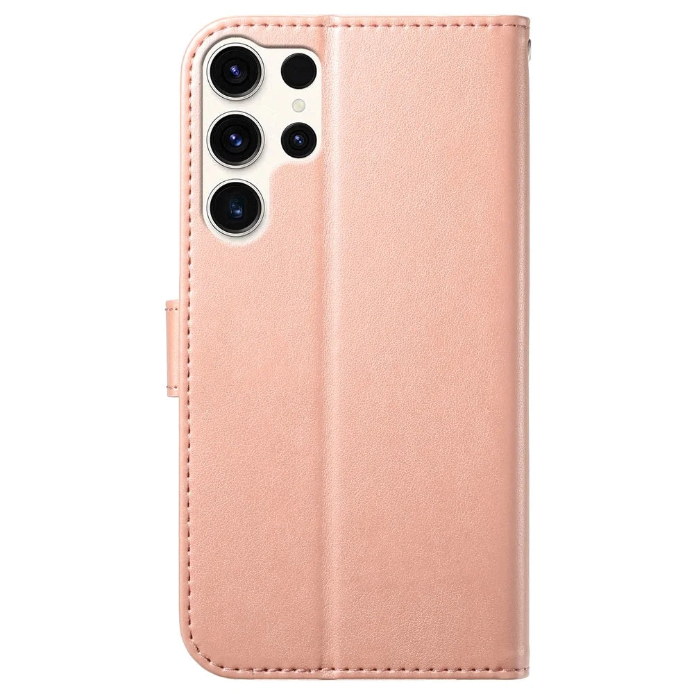 For Samsung Galaxy S25 Ultra Wallet Phone Case with 8 Card Slot Stand PU Leather Folio Flip Cover - Rose Gold - 6