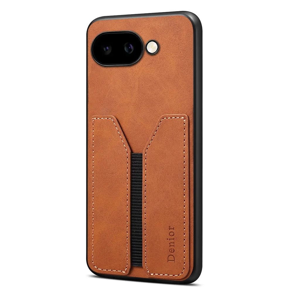 DENIOR For Google Pixel 9a Case Elastic Card Holder PU Leather + TPU + PC Phone Cover - Brown - 1