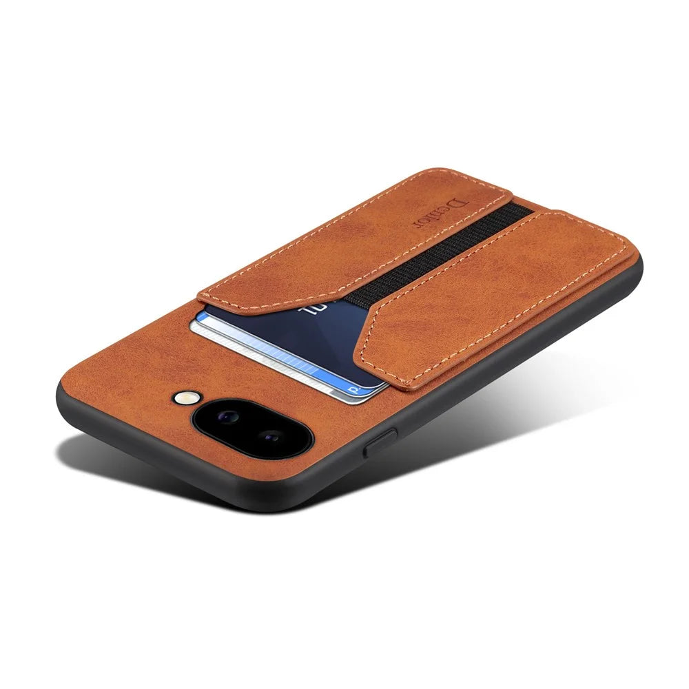 DENIOR For Google Pixel 9a Case Elastic Card Holder PU Leather + TPU + PC Phone Cover - Brown - 2