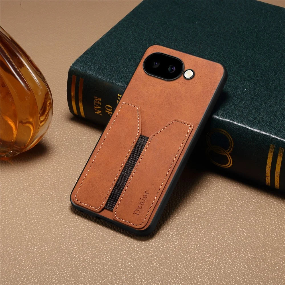 DENIOR For Google Pixel 9a Case Elastic Card Holder PU Leather + TPU + PC Phone Cover - Brown - 4