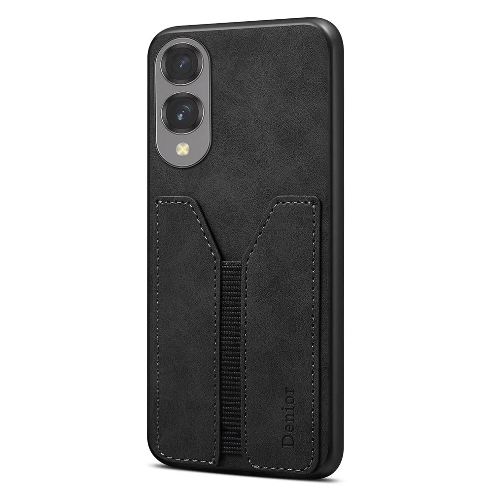 DENIOR For Samsung Galaxy S25 Edge Case Elastic Card Holder PU Leather + TPU + PC Phone Cover - Black - 2