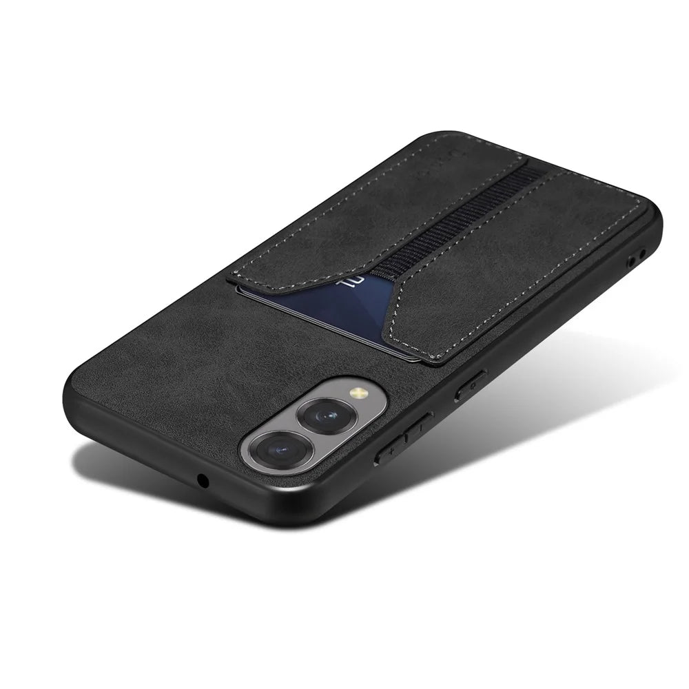 DENIOR For Samsung Galaxy S25 Edge Case Elastic Card Holder PU Leather + TPU + PC Phone Cover - Black - 5