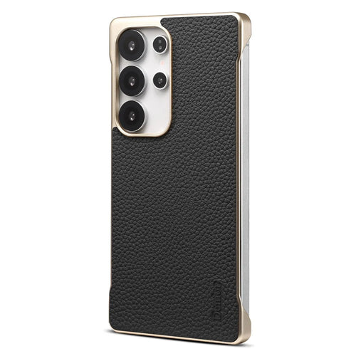 For Samsung Galaxy S25 Ultra Magnetic Case Litchi Texture Genuine Cow Leather + PC Boardless Phone Cover - Black - 1