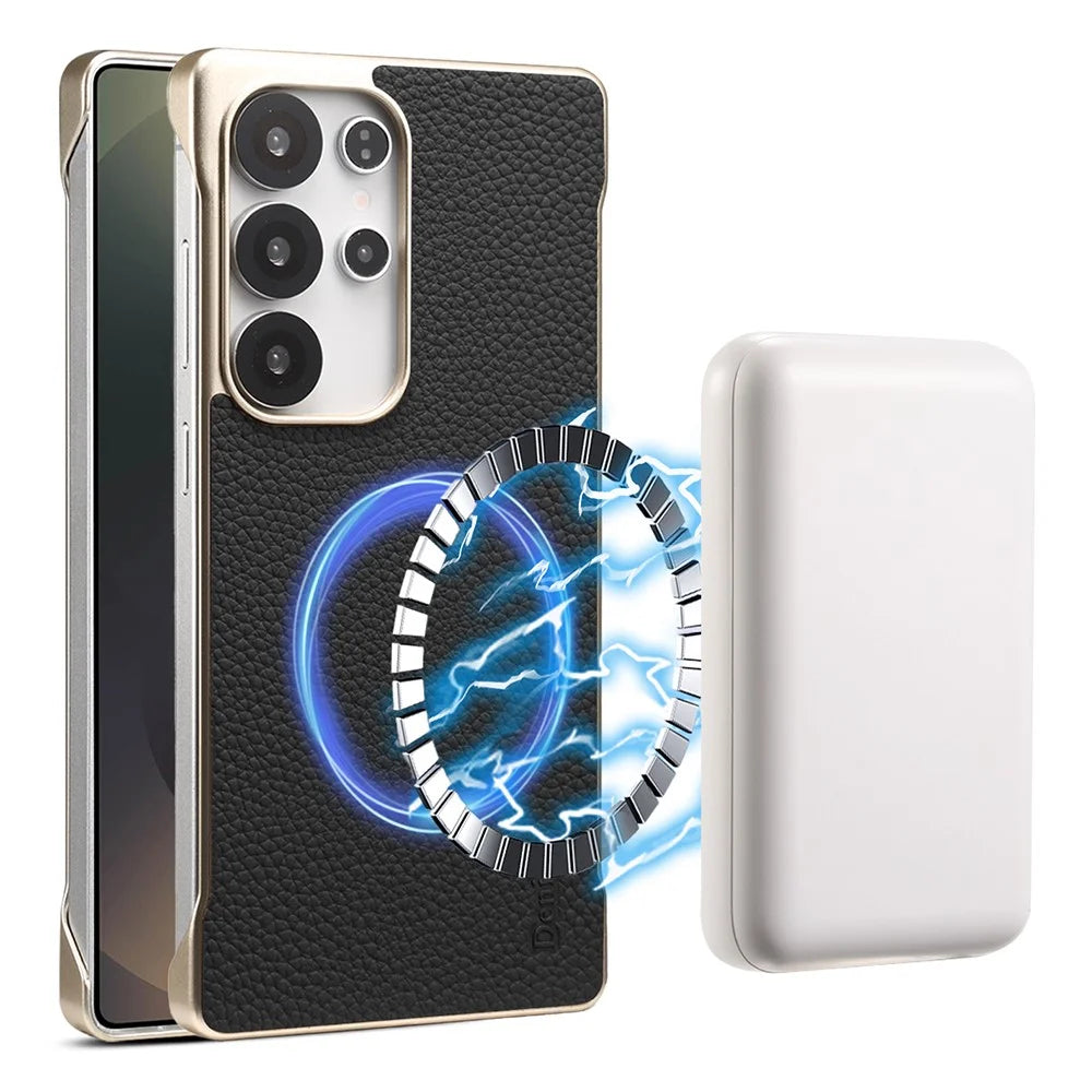 For Samsung Galaxy S25 Ultra Magnetic Case Litchi Texture Genuine Cow Leather + PC Boardless Phone Cover - Black - 2