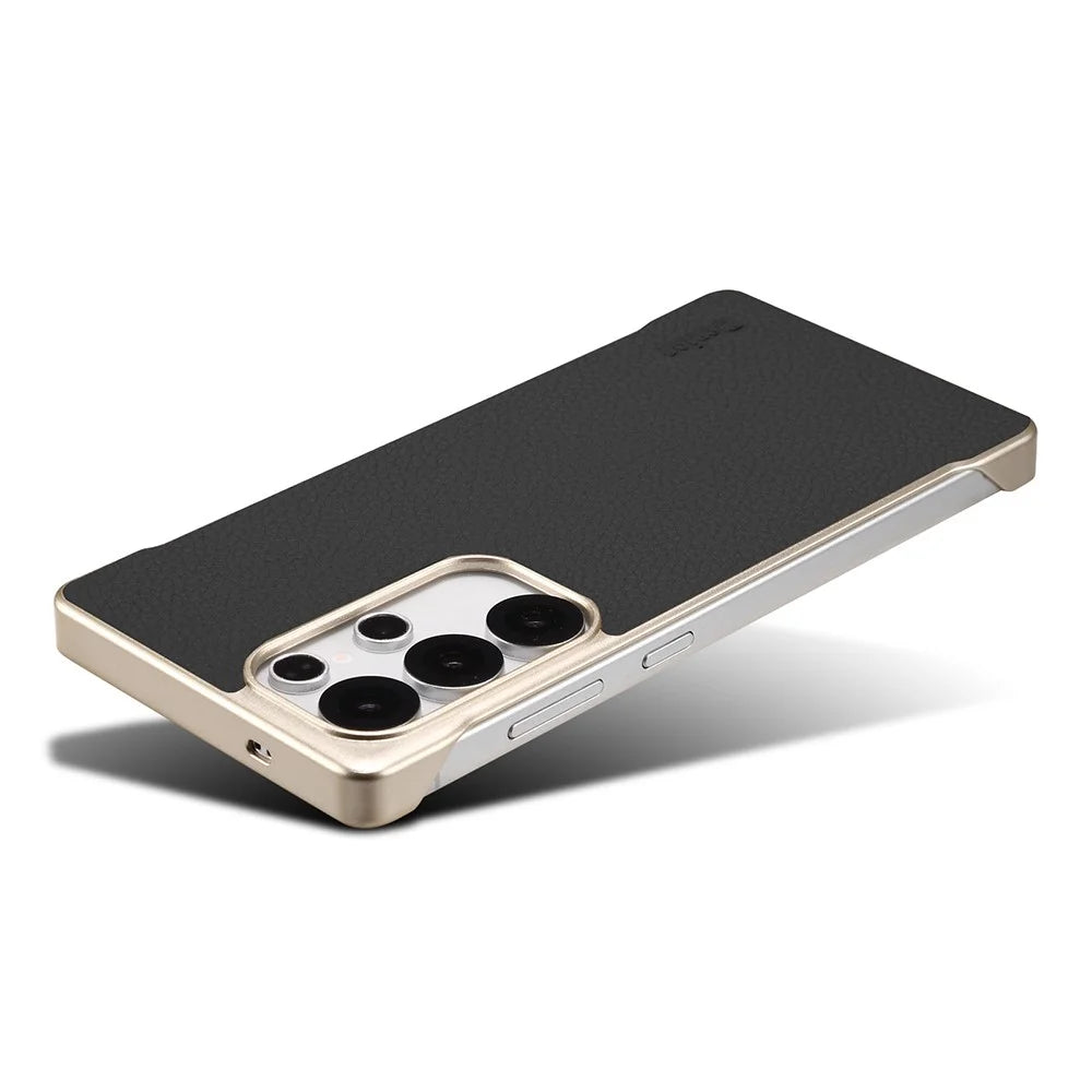 For Samsung Galaxy S25 Ultra Magnetic Case Litchi Texture Genuine Cow Leather + PC Boardless Phone Cover - Black - 5