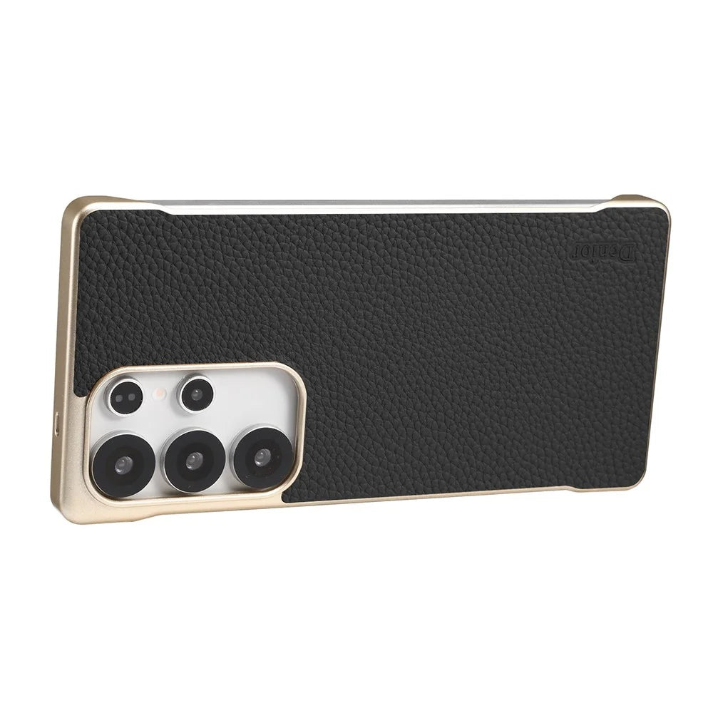 For Samsung Galaxy S25 Ultra Magnetic Case Litchi Texture Genuine Cow Leather + PC Boardless Phone Cover - Black - 6