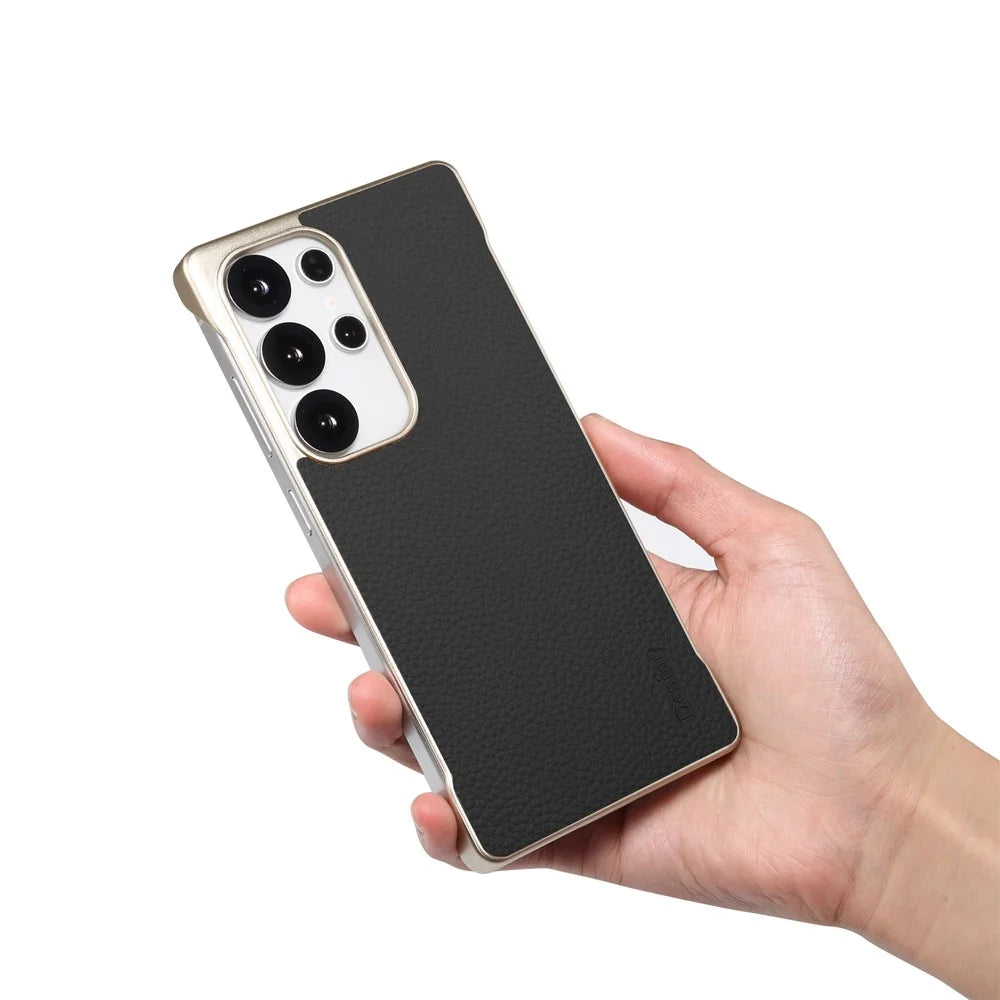 For Samsung Galaxy S25 Ultra Magnetic Case Litchi Texture Genuine Cow Leather + PC Boardless Phone Cover - Black - 7