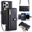 For iPhone 14 Pro Case Zipper Pocket Wallet Leather Phone Cover with 2 Straps - Black - 1