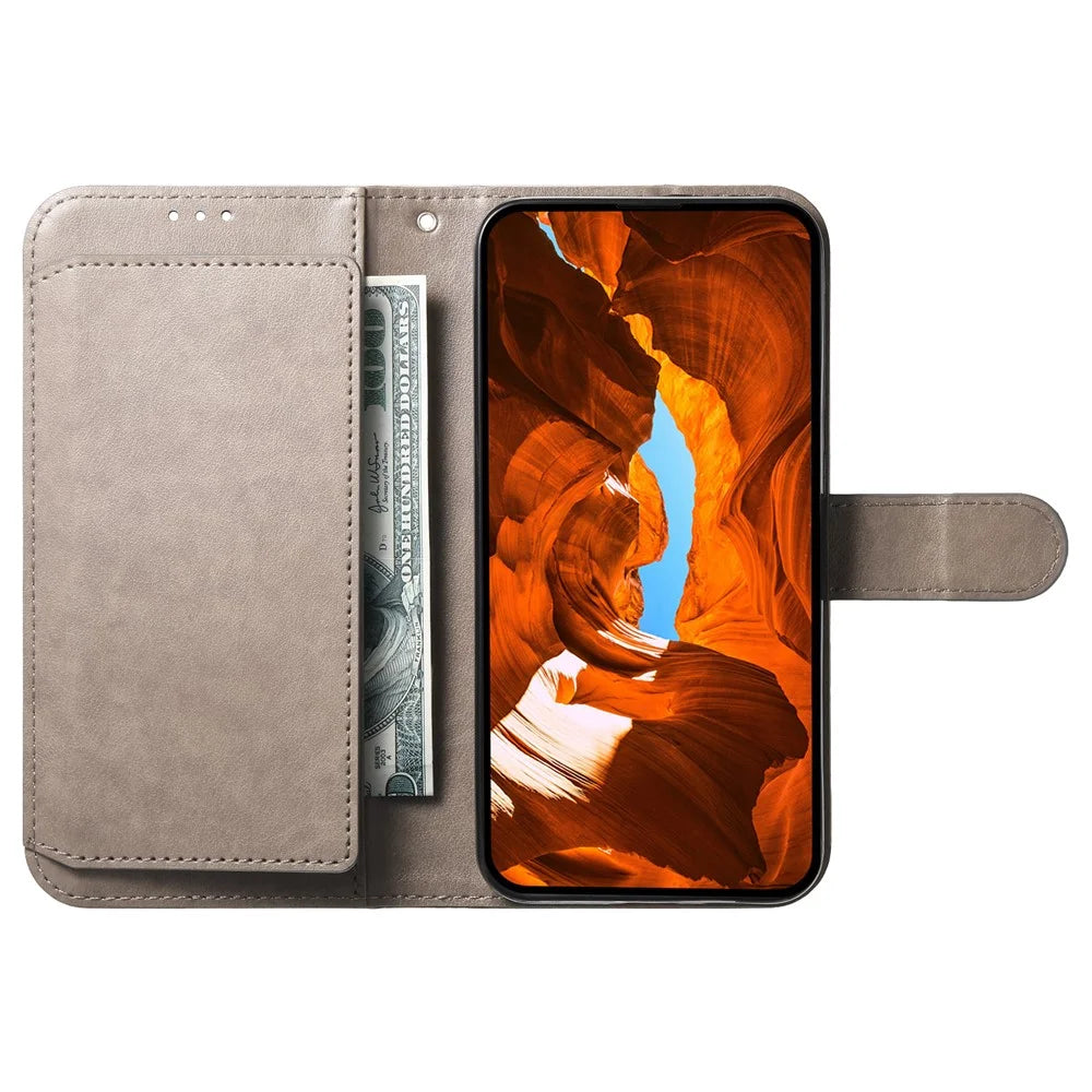 For Google Pixel 9a Wallet Phone Case with 8 Card Slot Stand PU Leather Folio Flip Cover - Grey - 2
