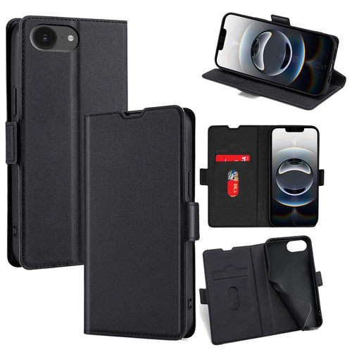 For iPhone 17e / 16e Case Card Holder PU Leather Phone Cover - Black - 1
