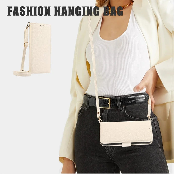 For iPhone 17e / 16e Wallet Case RFID Blocking Litchi Texture Flip Leather Cover with Wrist Strap and Crossbody Strap - Beige - 4