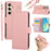 For Samsung Galaxy A16 5G / A16 4G Leather Case RFID Blocking Shockproof Wallet Phone Cover with Straps - Pink - 1