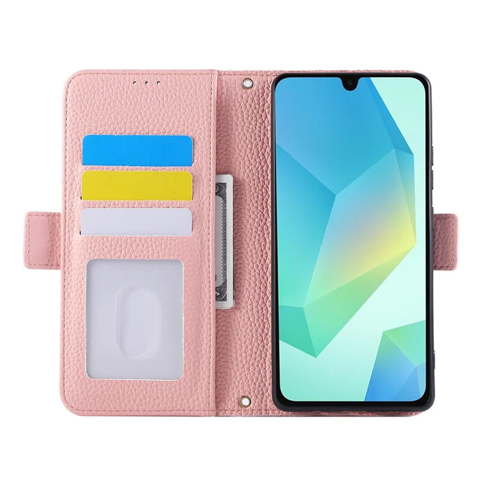 For Samsung Galaxy A16 5G / A16 4G Leather Case RFID Blocking Shockproof Wallet Phone Cover with Straps - Pink - 2