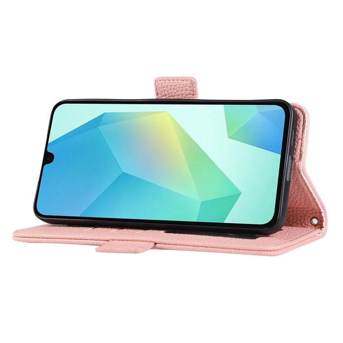 For Samsung Galaxy A16 5G / A16 4G Leather Case RFID Blocking Shockproof Wallet Phone Cover with Straps - Pink - 3