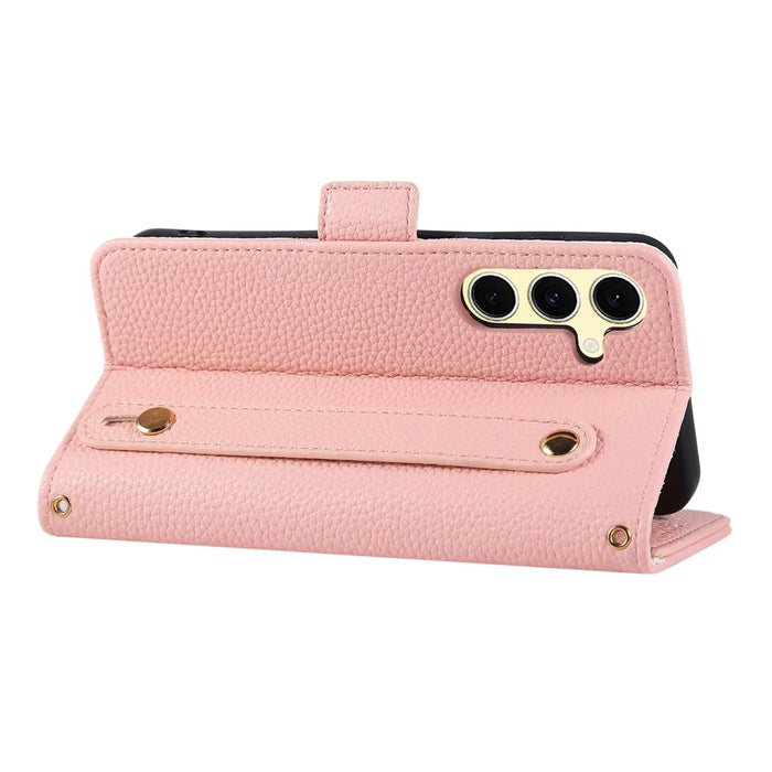 For Samsung Galaxy A16 5G / A16 4G Leather Case RFID Blocking Shockproof Wallet Phone Cover with Straps - Pink - 4
