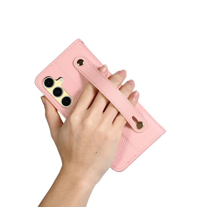 For Samsung Galaxy A16 5G / A16 4G Leather Case RFID Blocking Shockproof Wallet Phone Cover with Straps - Pink - 6