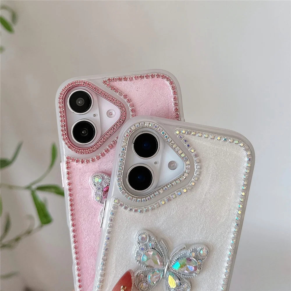 For iPhone 16 Case Rhinestone Decor Butterfly Design TPU + PC Phone Back Cover - Purple - 5