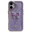 For iPhone 16 Case with Strap Rhinestone Decor Butterfly Design TPU + PC Phone Back Cover - Purple - 2