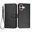 For iPhone 16 Wallet Case with Strap Carbon Fiber Texture Leather Mobile Cover - Black - 1