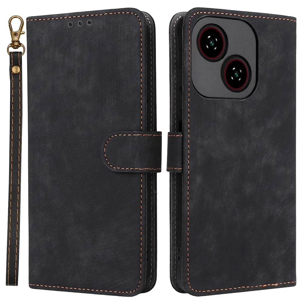 For ZTE Blade A35e (EU) (Z2466) Case Wallet RFID Blocking PU Leather Cover Viewing Stand with Strap - Black - 1